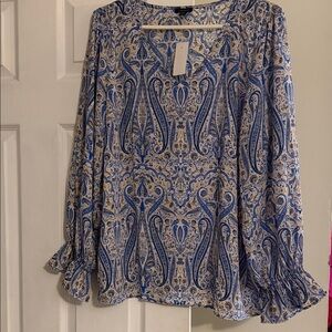 Ann Taylor Blue and White Paisley Blouse